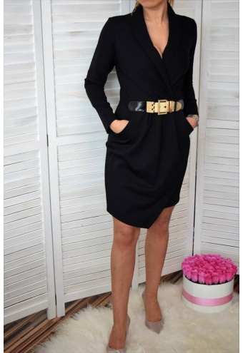 Elegantné šaty so zlatým opaskom - čierna
