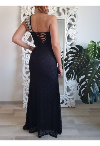 Spoločenské šaty so štrasovými kamienkami - čierne
