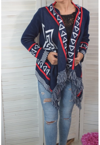 Aztécky kardigan so strapcami