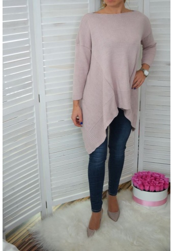 Predĺžený asymetrický sveter - ružová