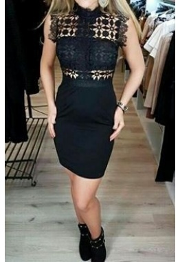 Elegantné šaty s čipkovaným vrchným dielom - čierne
